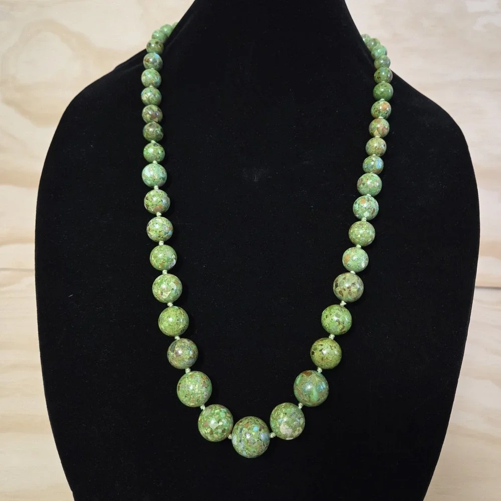 AIL Aluma Green Turquoise Mosaic Graduated Bead Sterling Silver Necklace 28